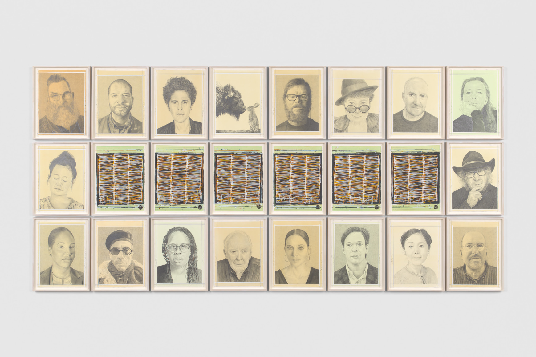 Symphony #1 (for Meyer and Lillian Schapiro), 2022, Portraits: Pencil on paper, 16 1&frasl;2 x 12 3&frasl;4 inches, framed
