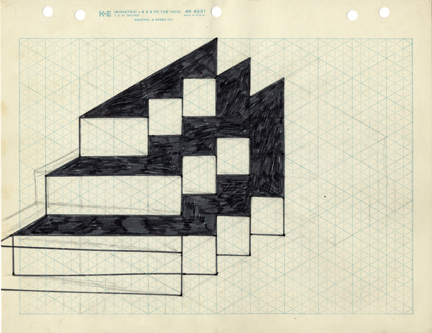 Mel Bochner, Untitled (Study for 3x3), 1966. Ink and pencil on graph paper, 8 1/2 x 11 inches.