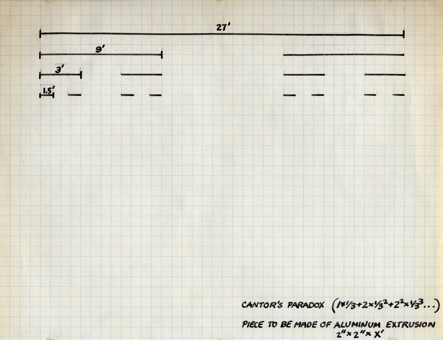 Mel Bochner, Cantor's Paradox, 1966. Ink on graph paper, 8 1/2 x 11 inches.