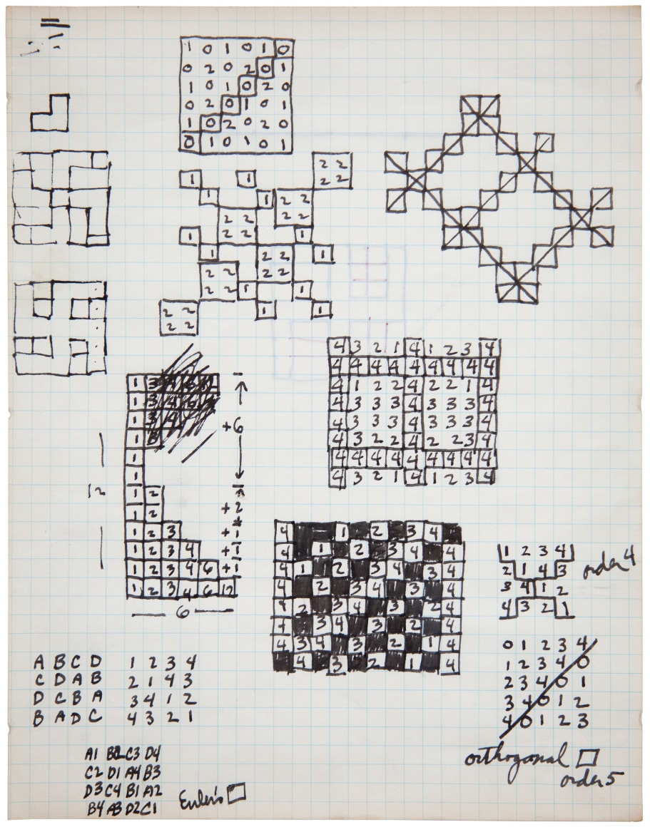 Mel Bochner, Untitled (Euler's Square), 1966. Ink on graph paper, 11 x 8 1/2 inches.