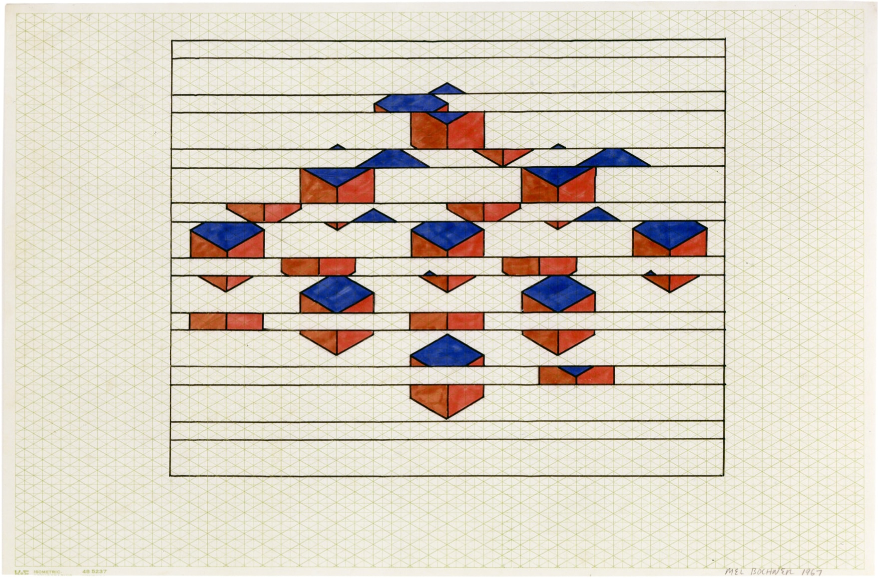 Mel Bochner, Constants and Variables: Horizontal Striations, 1967. Ink, felt tip pen, and pencil on graph paper, 13 x 19 inches.