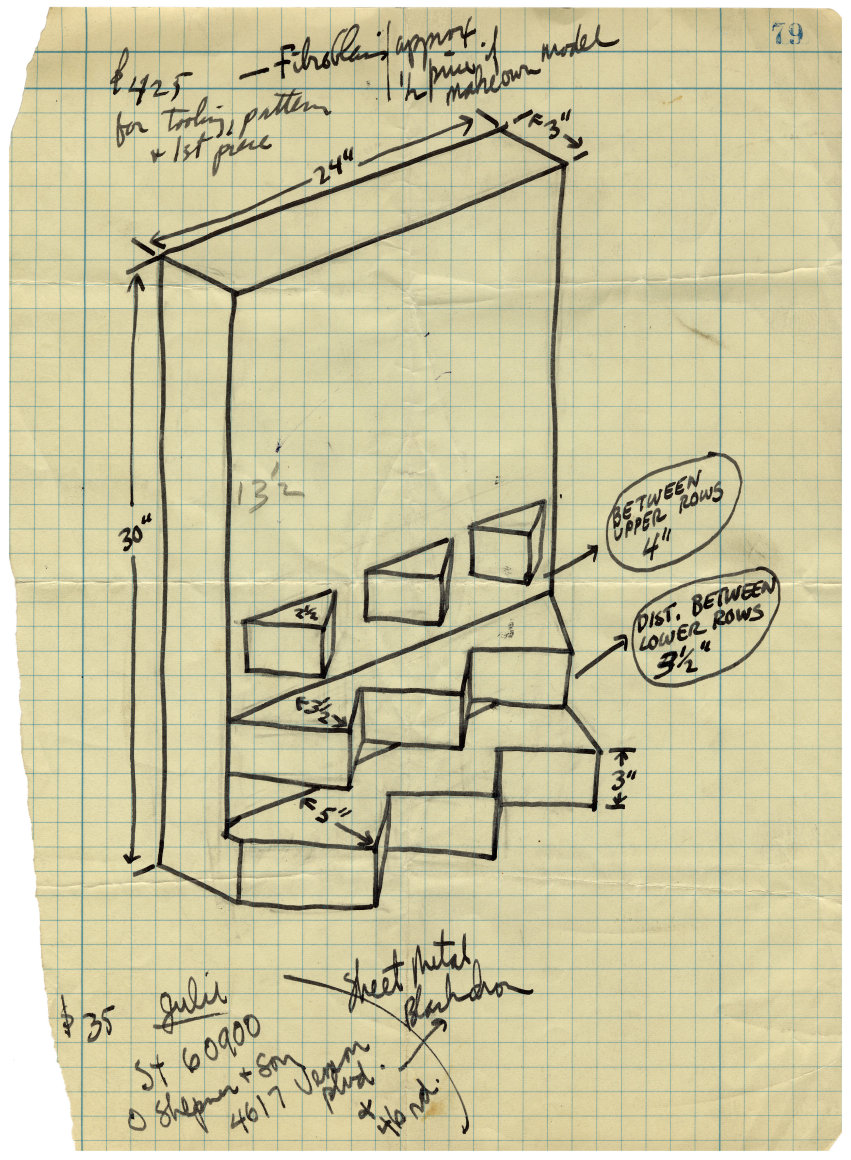 Mel Bochner, Untitled (Shop Drawing for One/Two/Three), 1966. Ink on graph paper, 11 3/4 x 8 5/8 inches.