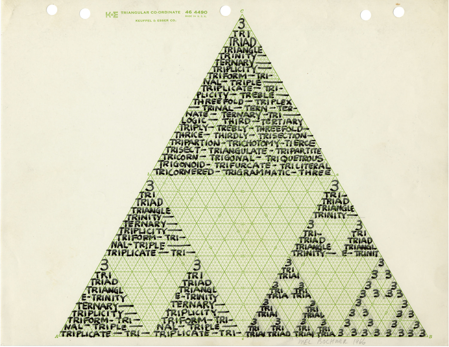 Mel Bochner, 3, 1966. Ink and pencil on graph paper, 8 1/2 x 11 inches. Private collection.