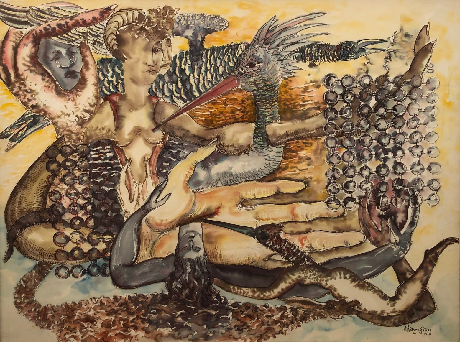 Surreal image of women's bodies and birds