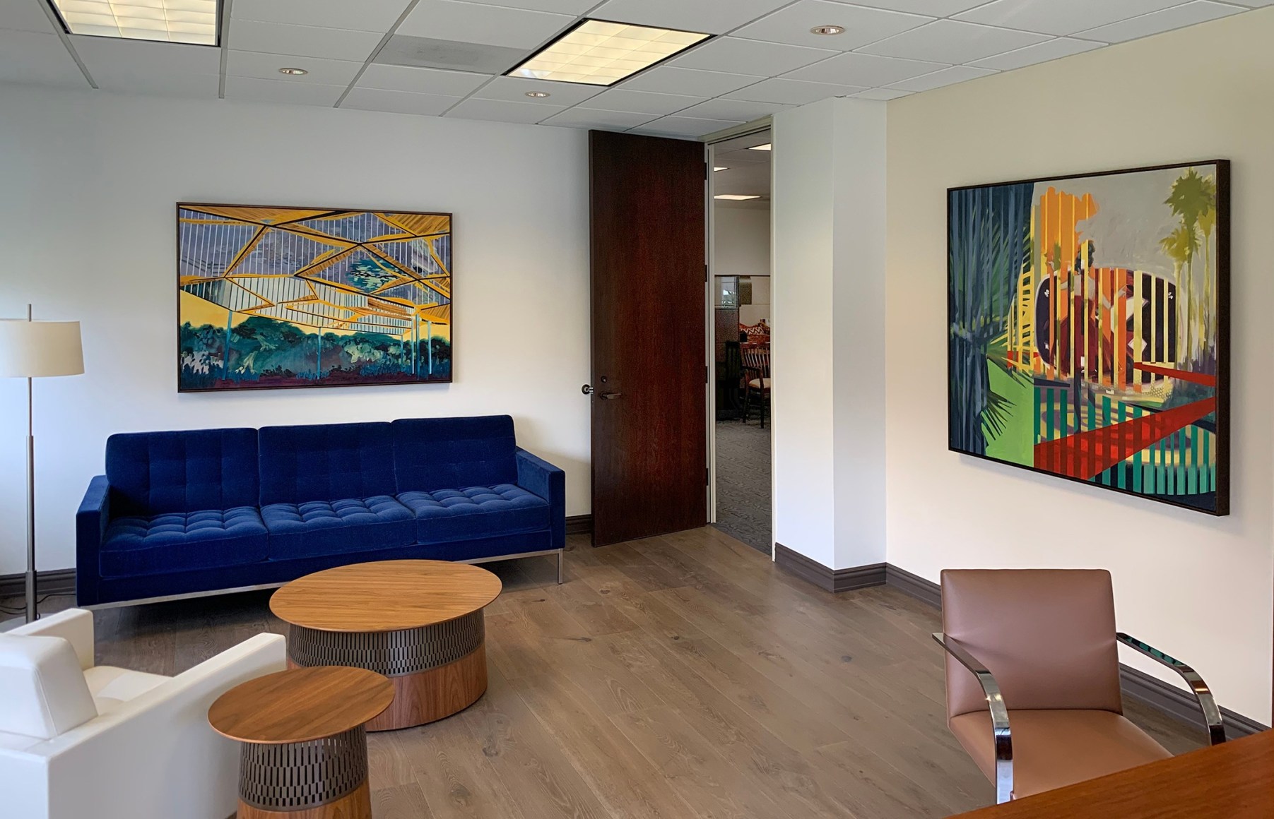 04_Eva Struble_Earthlab Canopy_oil on canvas_38x58___Sheldon Greenberg_Rags to Riches_oil on canvas_48x56