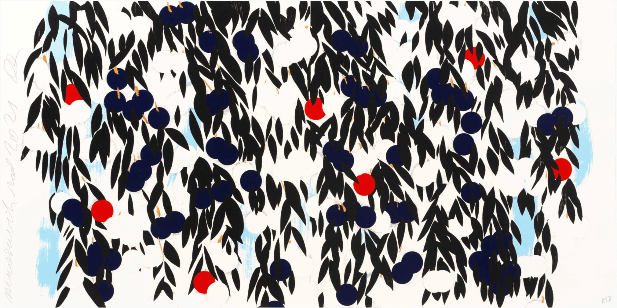 SULTAN-Donald_Mimosa with Red, 2021_silkscreen with enamel inks, flocking, and tar-like texture on Rising 4-ply museum board_42x84_ed40