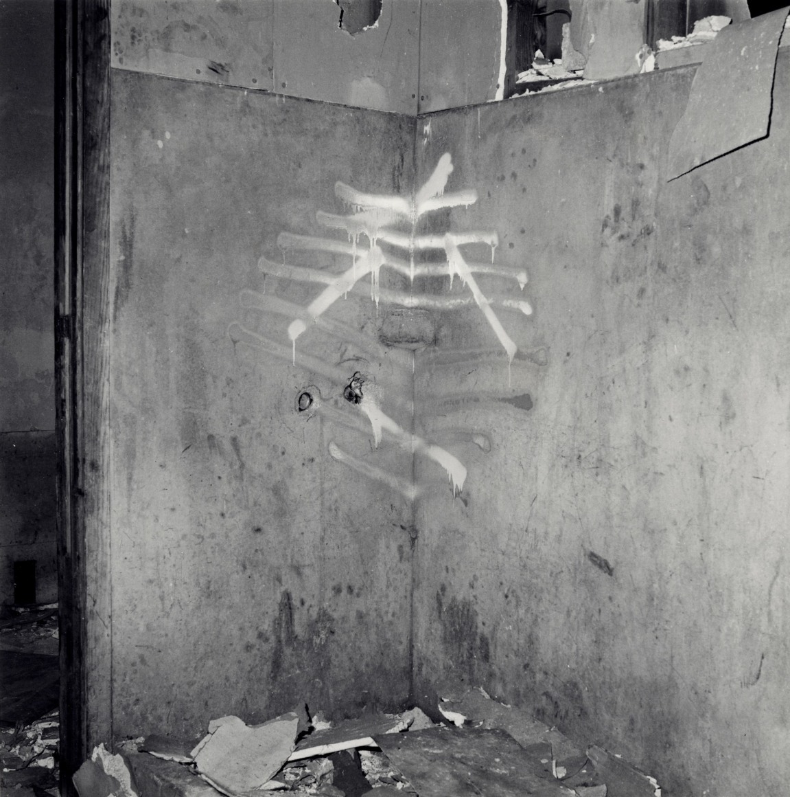 John Divola, Vandalism (75V13), 1975. Vintage gelatin silver print, Paper: 14 x 11 inches, Frame: 18 1/2 x 14 1/2 inches.