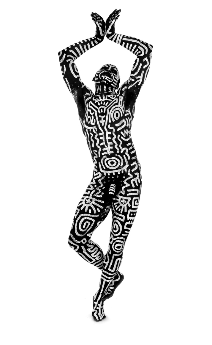 Tseng Kwong Chi, Bill T. Jones Body Painting with Keith Haring,&nbsp;1983. Gelatin silver print,&nbsp;image: 18 7/8 x 15 3/8 inches, frame: 27 7/8 x 24 3/8 inches.