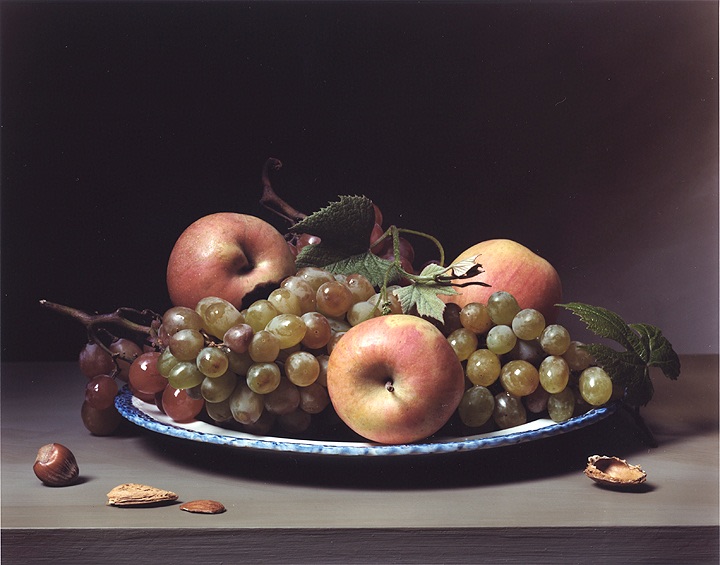 Sharon Core, Early American, Still Life with Apples and Grapes, 2009. Chromogenic print, 14 3/4 x 19 inches.