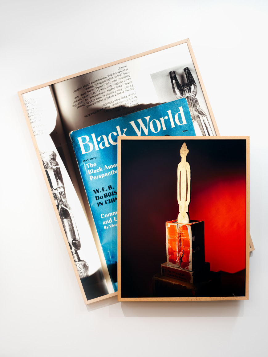 David Alekhuogie, Standing Ancestral Figure Drawing 1 (Deconstructed), 2024. Multilayered framed archival pigment prints, 60 3/4 x 54 1/8 inches.