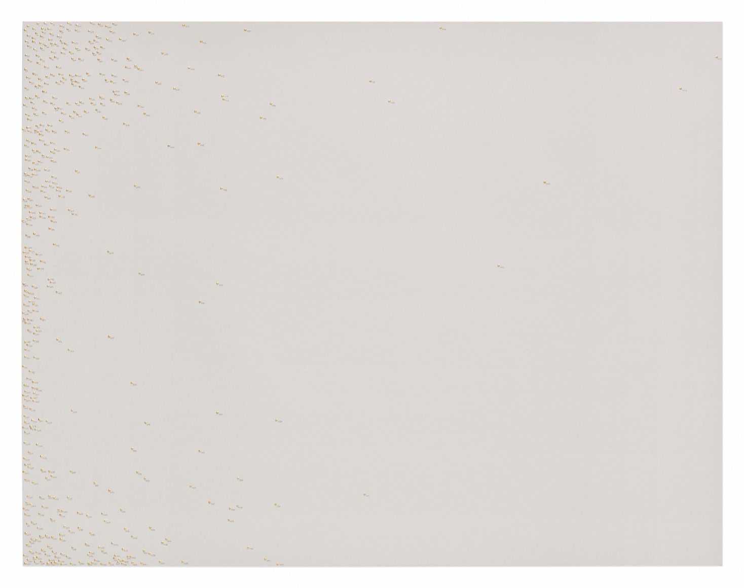 Halos, Gardner Museum&nbsp;445-028, 2018. Braille punch, gold leaf, and graphite on paper.