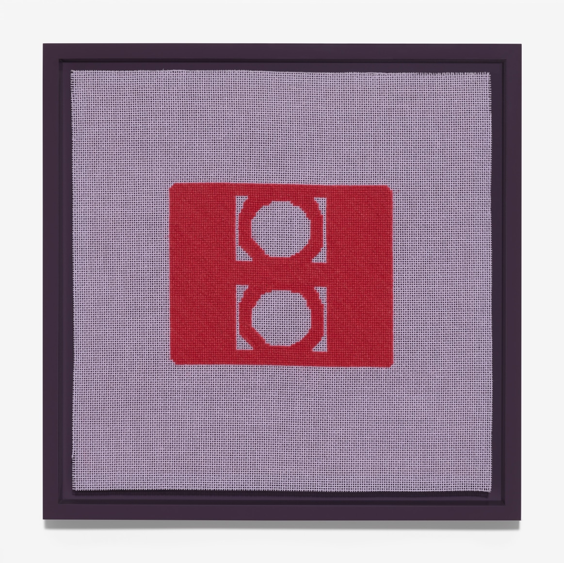 Rachel Perry,&nbsp;Chocolate Pots de Cr&egrave;me (1): Five Tuesdays in Winter, 2021-2023. Wool and silk on canvas with artist frame, 11 3/4 x 11 3/4 inches.