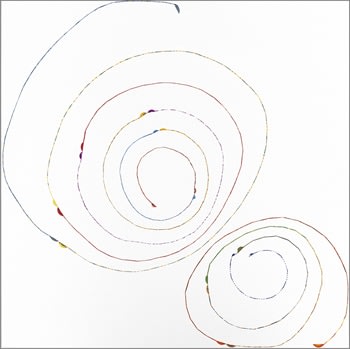 Backyard Beauties vs. Somerset Organics, 2009, Produce Stickers and archival tape on paper, 21.5 x 21.5 inches, Signed, titled and dated on verso