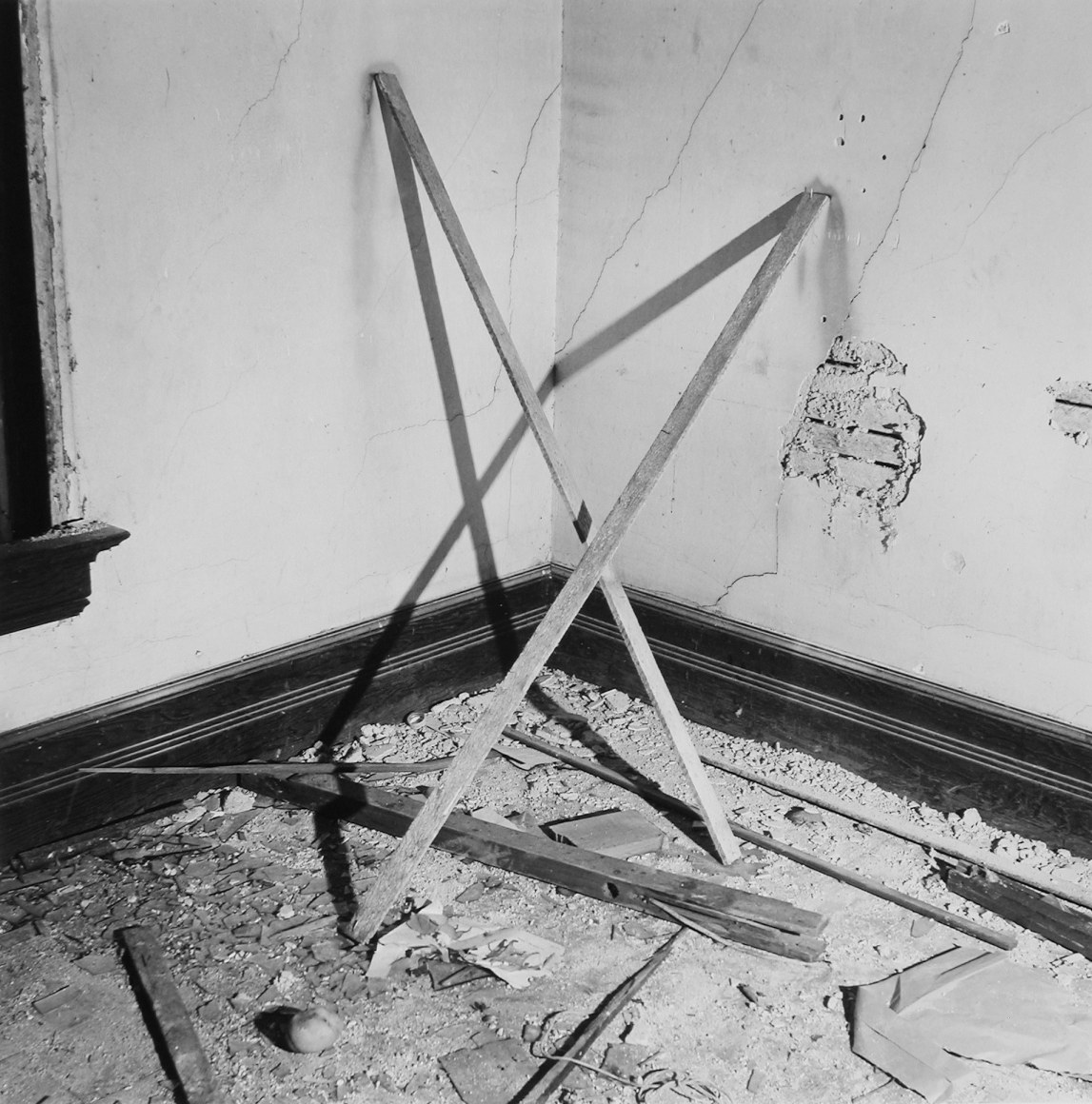 John Divola, Vandalism (74V27), 1974. Vintage gelatin silver print, Paper: 14 x 11 inches, Frame: 18 1/2 x 14 1/2 inches.