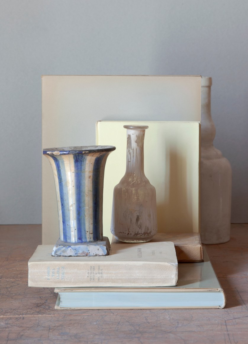 Mary Ellen Bartley, Striped Vase Vertical, from the series Morandi&rsquo;s Books, 2023. Archival pigment print, image: 18 x 13 inches, paper: 22 x 17 inches.