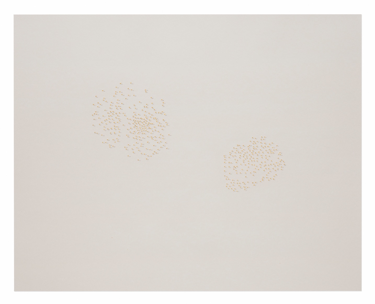 Halos, Gardner Museum&nbsp;445-019, 2018.&nbsp;Braille punch, gold leaf, and graphite on paper.