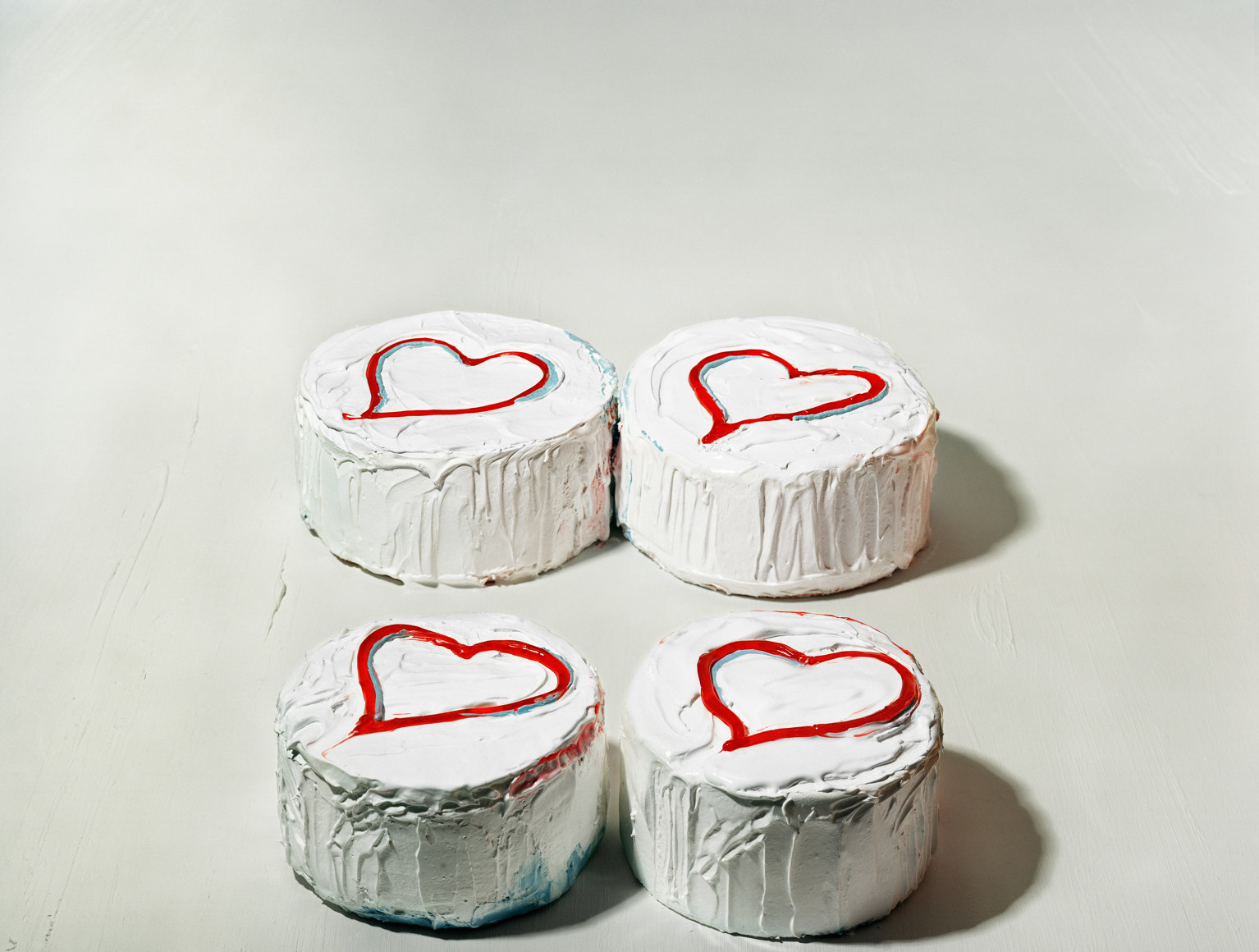 Sharon Core, Four Heart Cakes, from the series Thiebauds, 2004. Archival pigment print,&nbsp;38 1/2 x 50 inches.