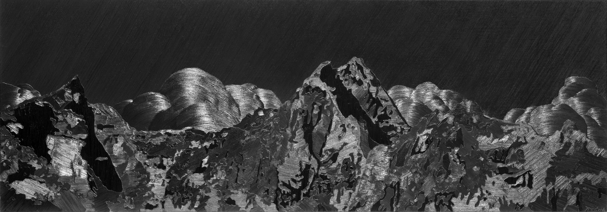 Karen Gunderson, Tibet Crown of Clouds, 2013. Oil on linen, 16 1/4 x 48 inches.