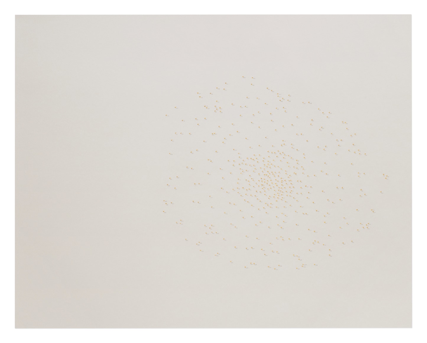 Halos, Gardner Museum&nbsp;445-017, 2018.&nbsp;Braille punch, gold leaf, and graphite on paper.