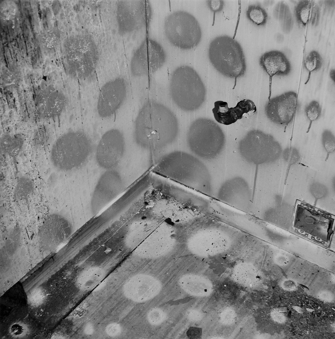 John Divola, Vandalism (74V98), 1974. Vintage gelatin silver print, Paper: 14 x 11 inches, Frame: 18 1/2 x 14 1/2 inches.