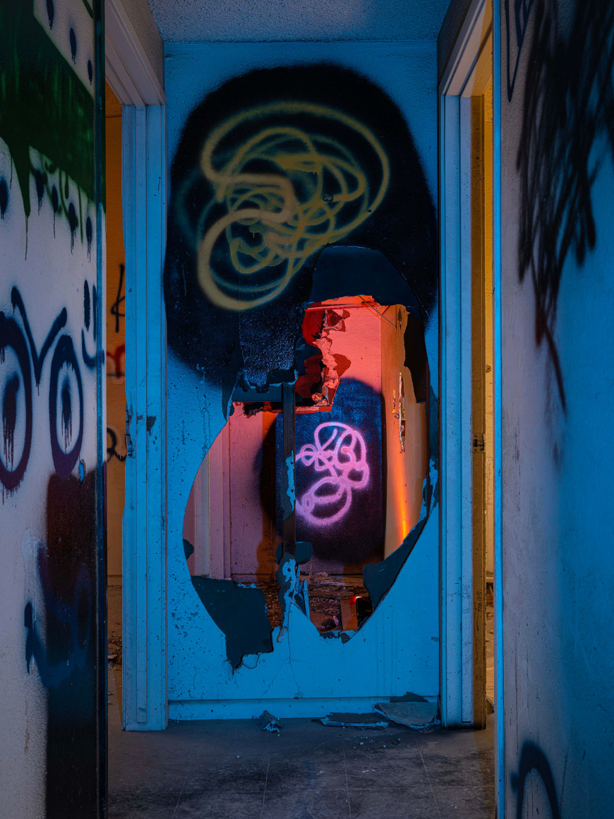 John Divola, GAFB F3155 (4_22_2023),&nbsp;2019&ndash;2024, from the series Blue with Exceptions. Archival pigment print, 48 3/4 x 36 1/2 inches.