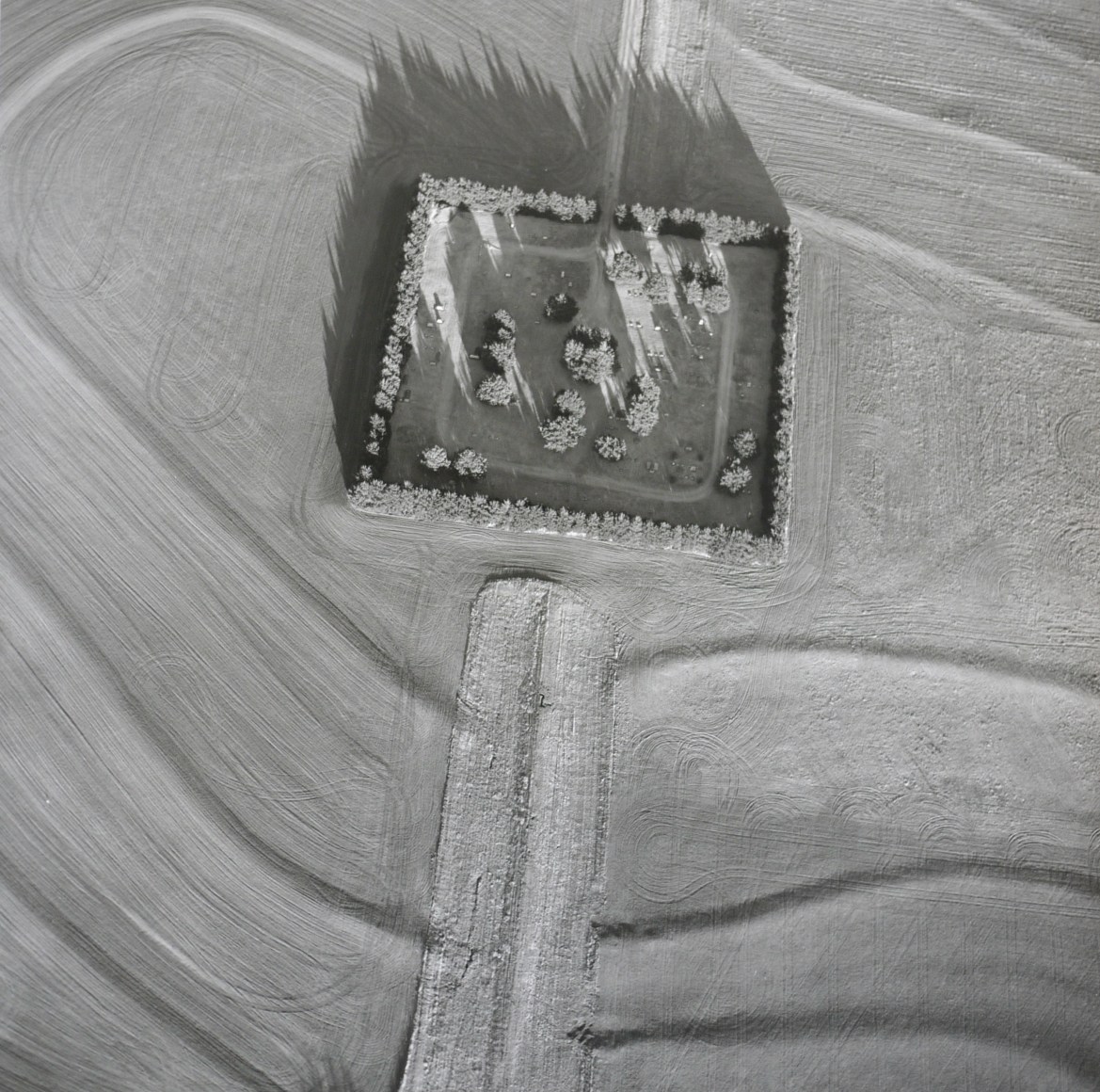 Rose Hill Cemetary, McPherson County, Kansas,&nbsp;February 19, 1993.&nbsp;Vintage gelatin silver print, image size 15 x 14 7/8 inches.