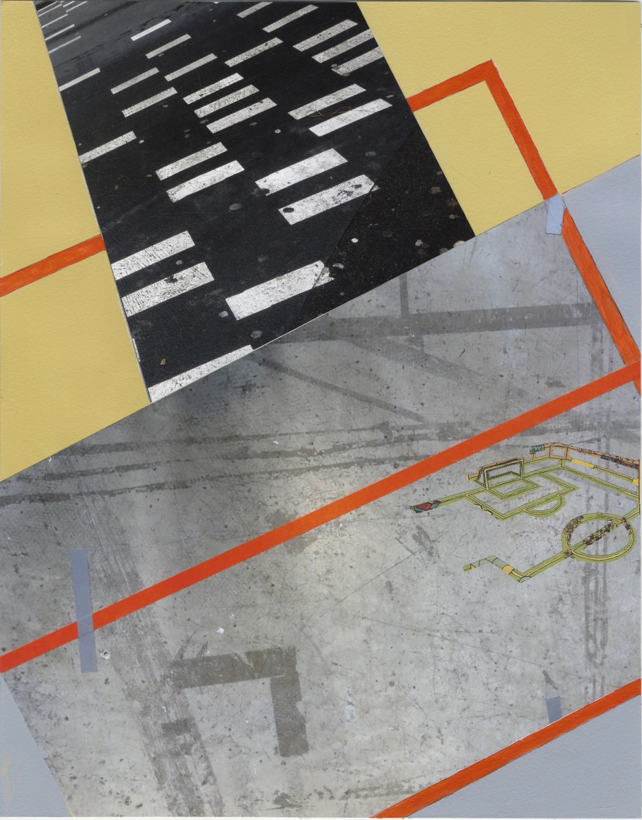 Mary Lum, Crossing Field,&nbsp;2015. Acrylic, comic, and photo collage on paper,&nbsp;13 3/4 x 10 3/4 inches.