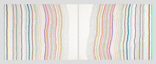 Rachel Perry Welty, Chiral Lines VI, 2014. Each 38 x 50 inch / Overall 38 x 100, Marker and pen on paper. Unique