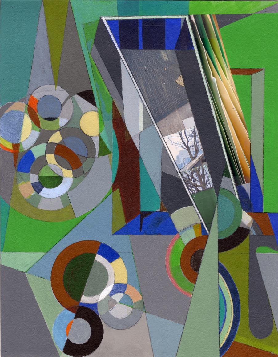 Reflection,&nbsp;2021. Acrylic and photo collage on paper. 14 x 10 7/8 inches.