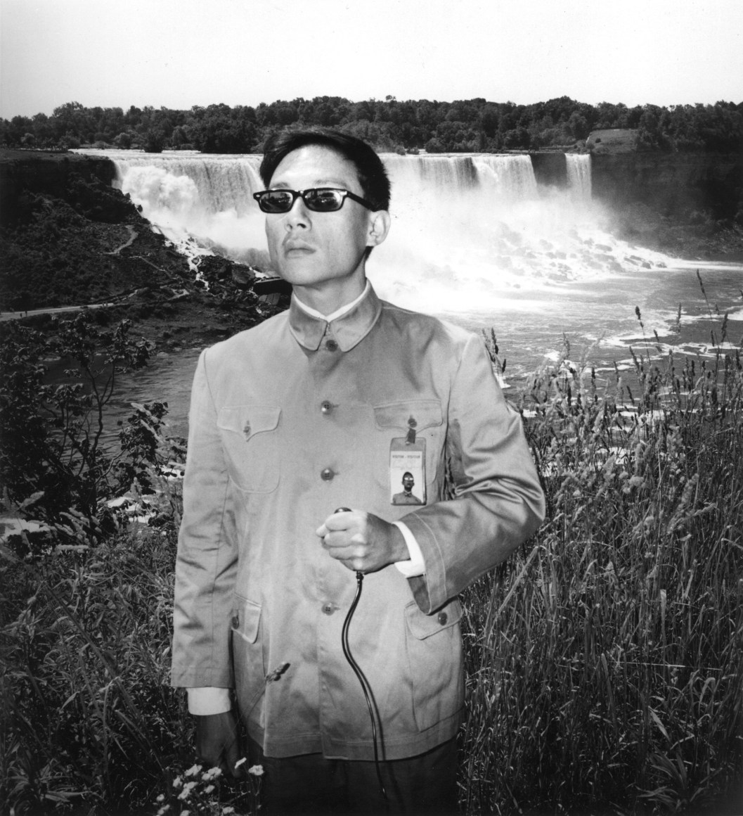 Tseng Kwong Chi, Niagara Falls, New York, 1984, from the series East Meets West. Gelatin silver print, image: 15 x 15 inches, frame: 24 x 24 inches.