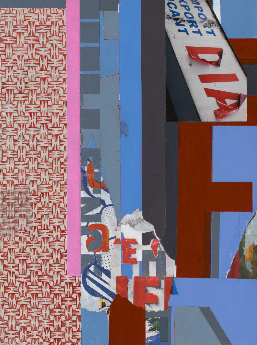 Rue Charlot, 2021. Acrylic, found paper, and photo collage on paper. 30 x 22 inches.