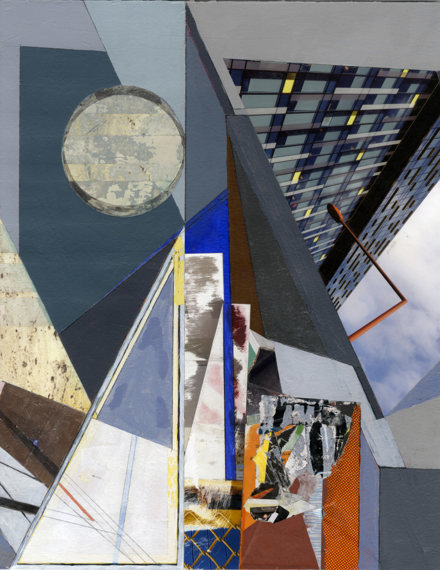 Southwark, 2021. Acrylic, watercolor, gouache, found paper, and photo collage on paper. 14 x 11 inches.