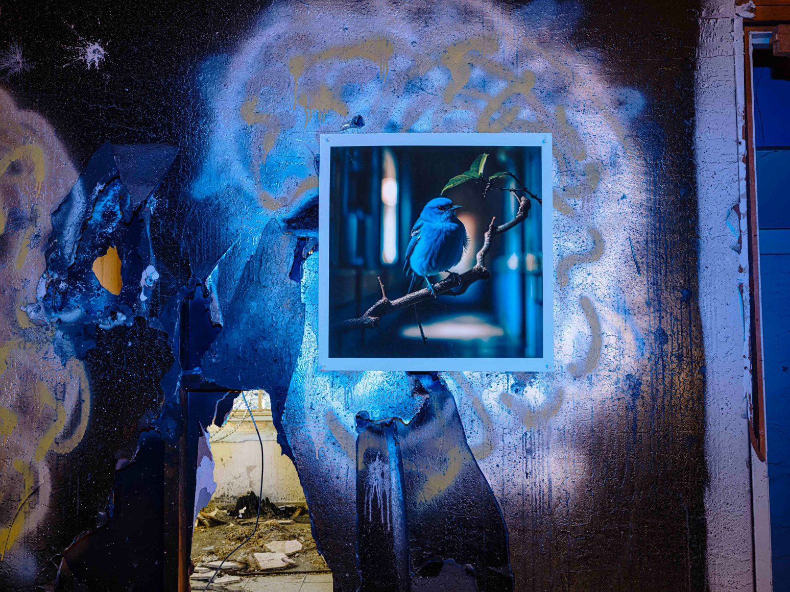 John Divola, GAFB F7418 (10_27_2023),&nbsp;2019&ndash;2024, from the series Blue with Exceptions. Archival pigment print, 36 1/2 x 48 3/4 inches.