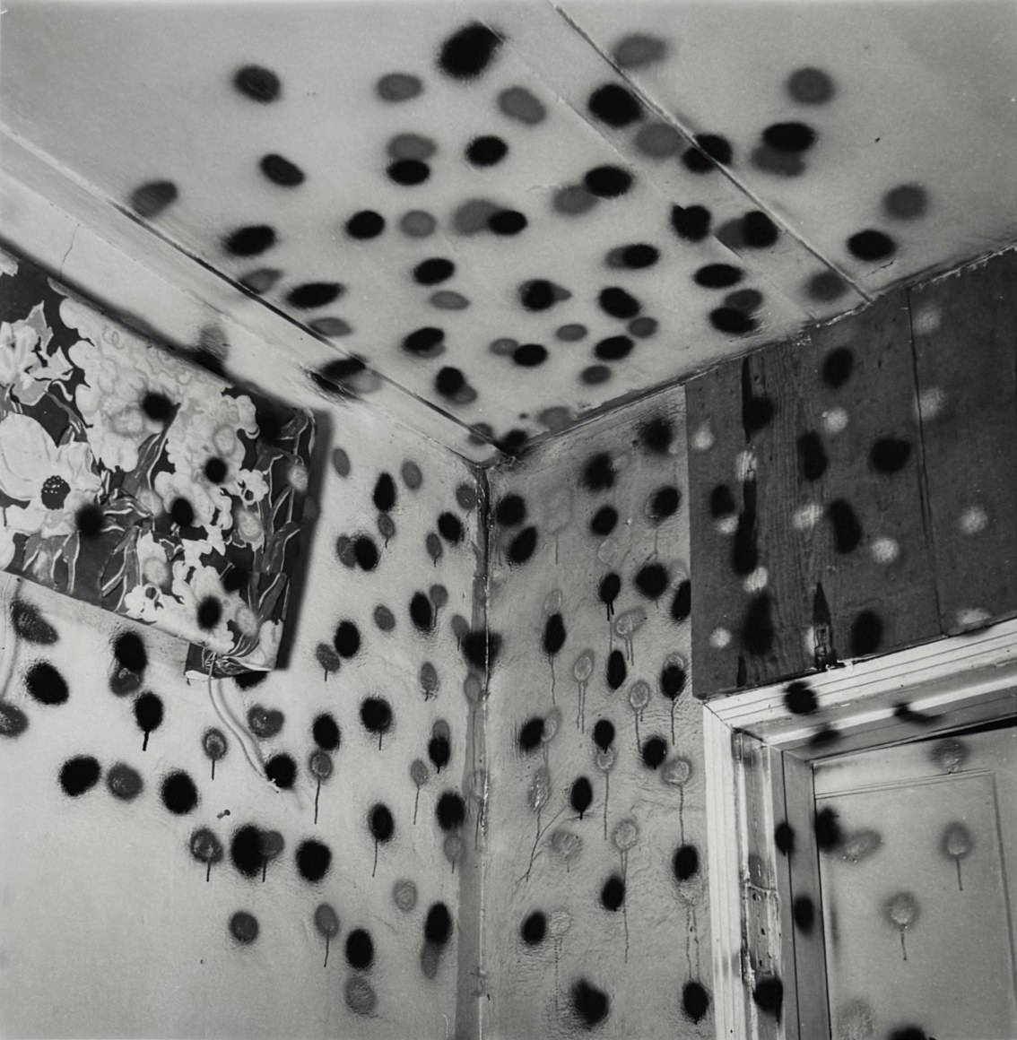 John Divola, Vandalism (74V24), 1974. Vintage gelatin silver print, Paper: 14 x 11 inches, Frame: 18 1/2 x 14 1/2 inches.