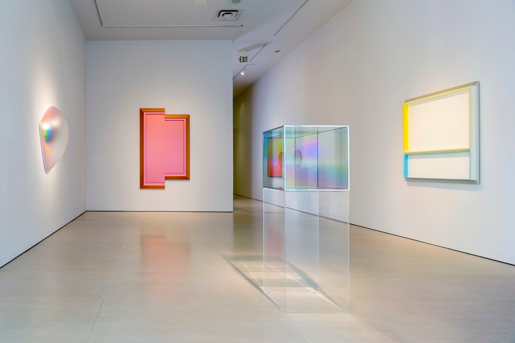 Installation image from Radiant Spaces: Larry Bell at McClain Gallery, 2016