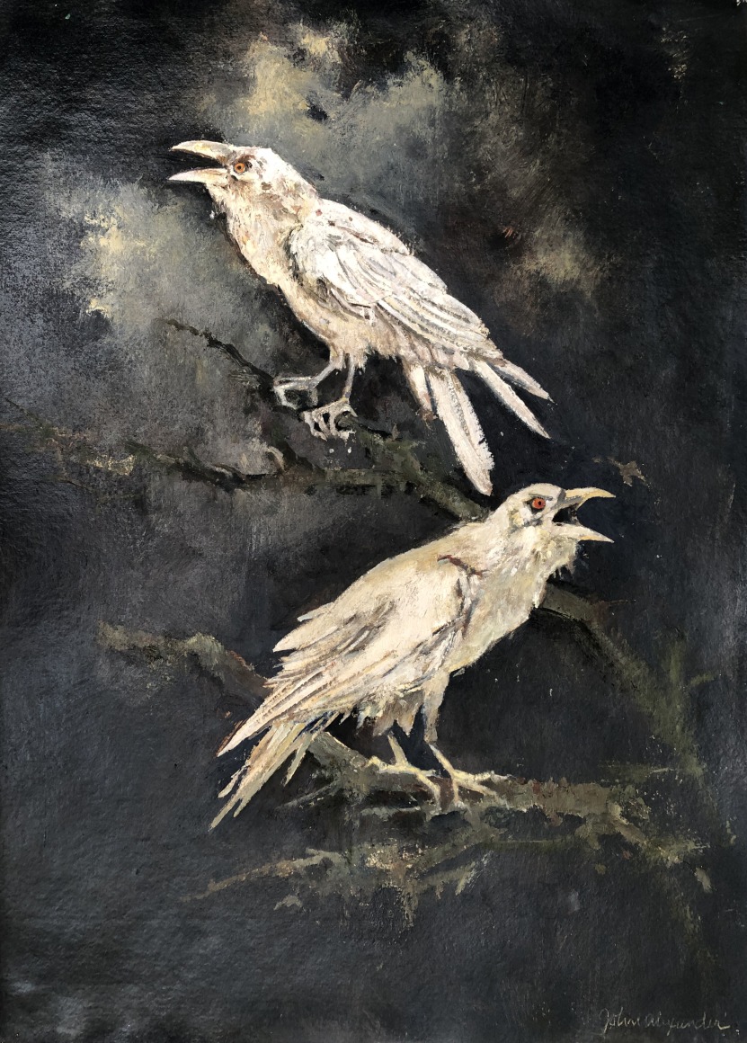 John Alexander White Ravens, 2017 oil on paper 30 1/2 x 22 1/2 inches Inquire