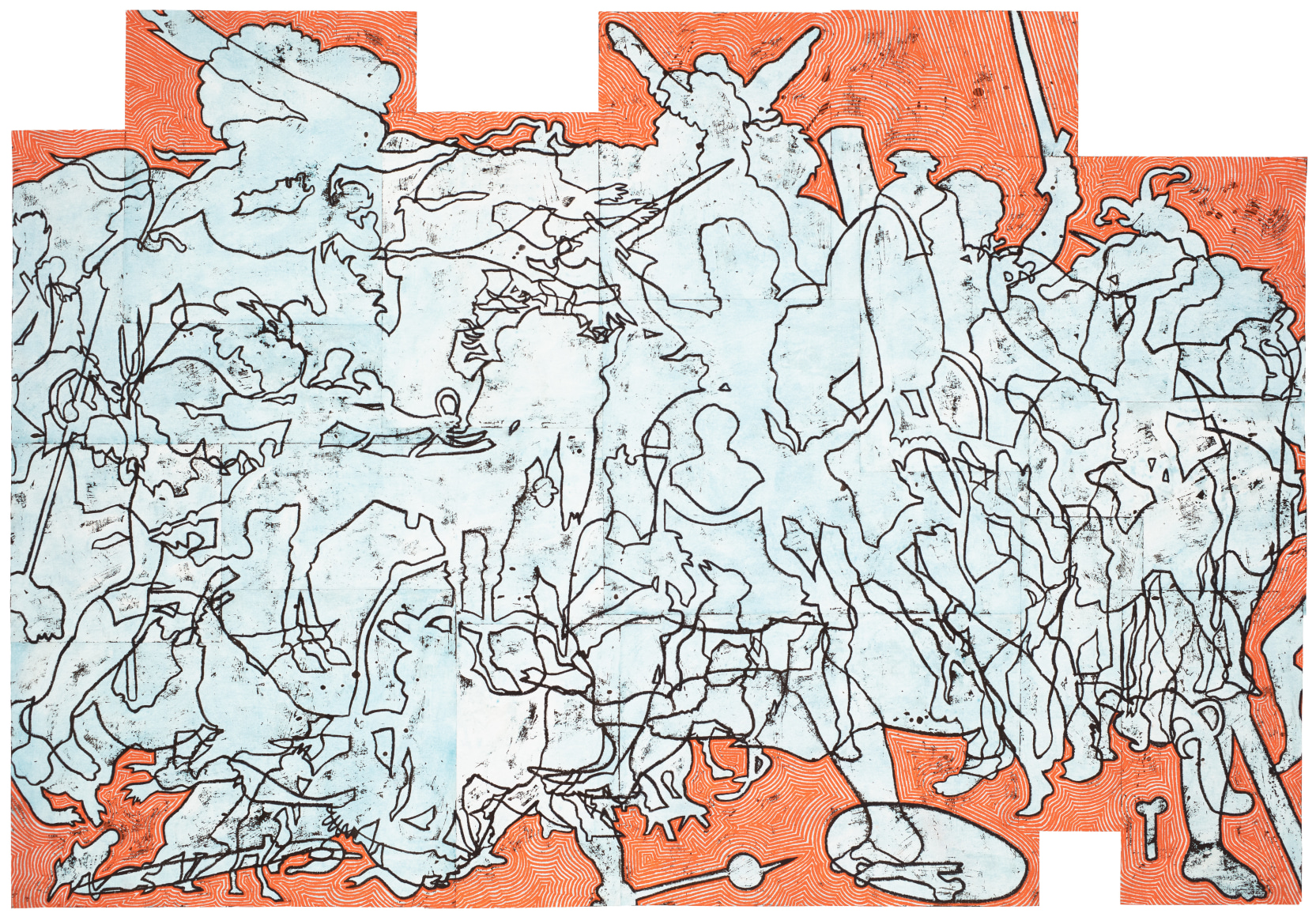 Bo Joseph  Never Catch a Thief, 2020  oil pastel, acrylic and tempera on joined paper  55 3/4 x 80 1/4 inches