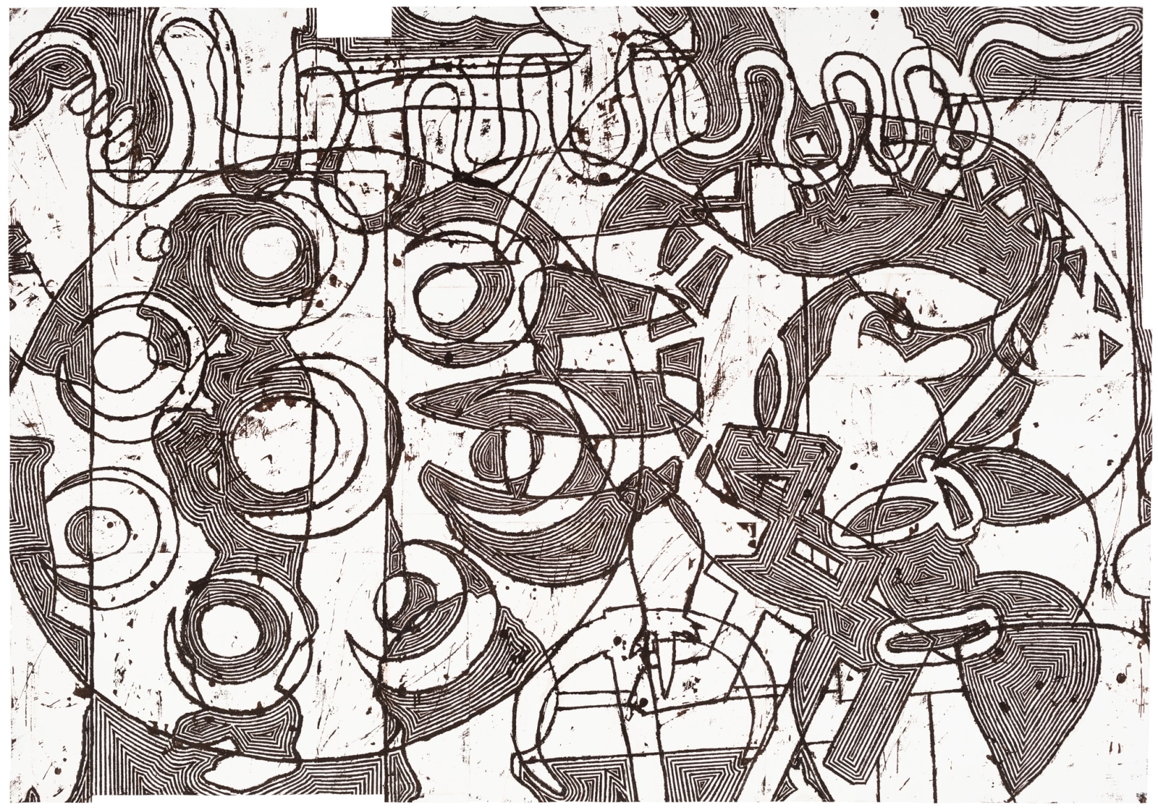 Bo Joseph Conjuring by the Uninitiated #5, 2022 oil pastel, acrylic and tempera on joined paper 55 9/16 x 80 3/8 inches