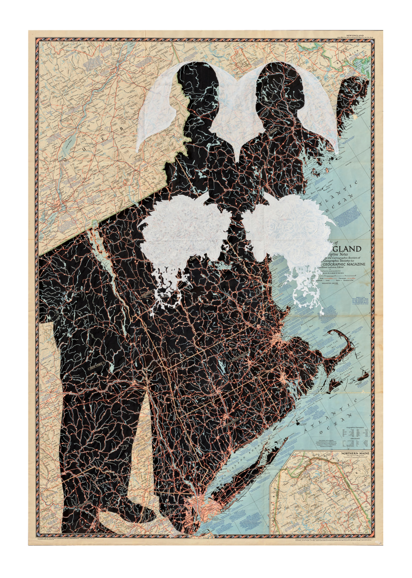 Nick Vaughan Jake Margolin June Grooms, 2013 hand-cut found road map with acrylic paper: 48 x 35 inches frame: 54 x 36 inches