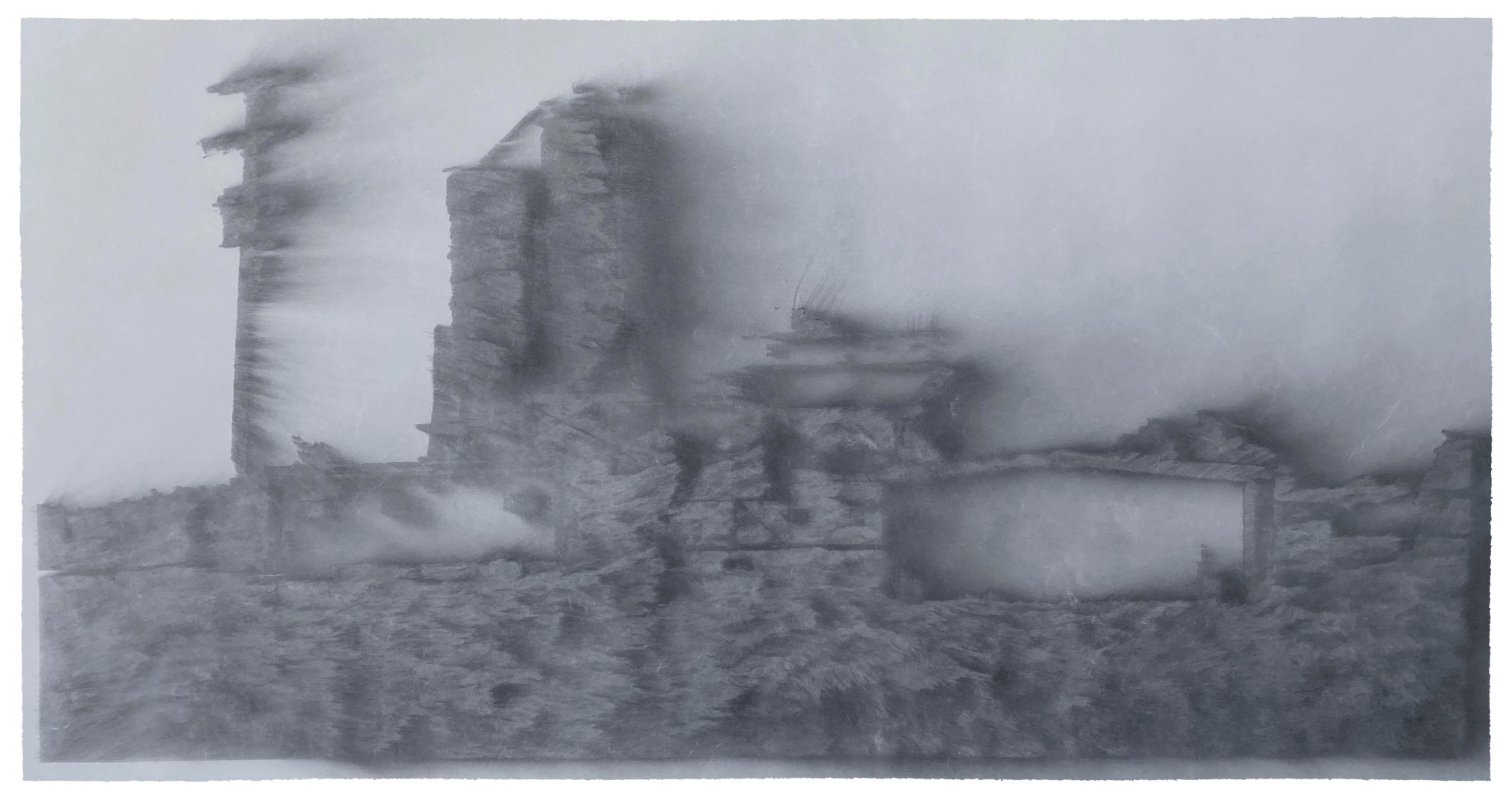 Nick Vaughan Jake Margolin The Chandelier Club, 2022 charcoal powder and wind on paper 37 1/2 x 73 1/2 inches