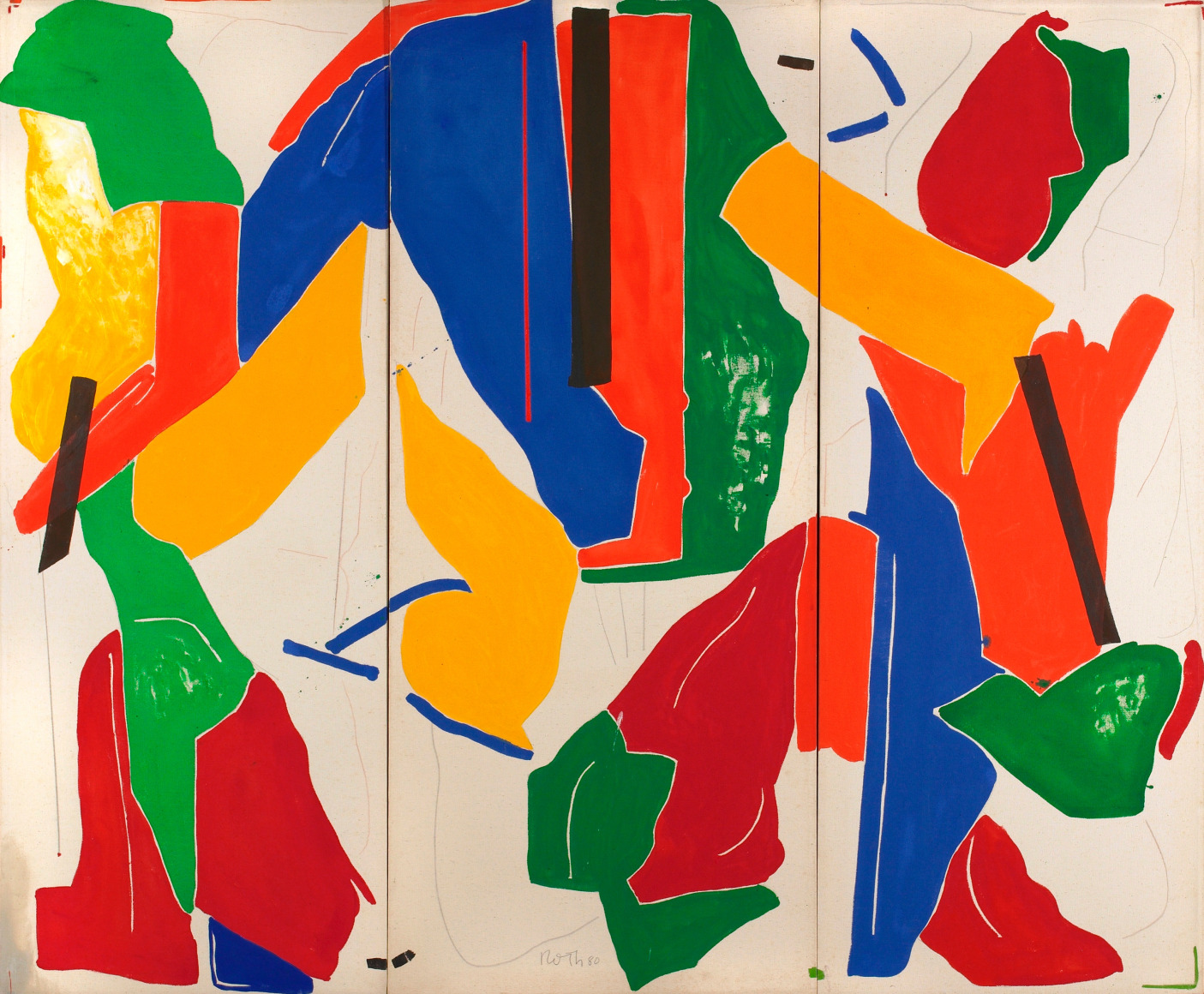 Jack Roth The Rich Perfume of Forgetfulness, 1980 signed and dated &lsquo;80 lower center panel, Signed, titled and dated verso - each panel acrylic on canvas 67 &times; 81 inches 67 &times; 26 inches each