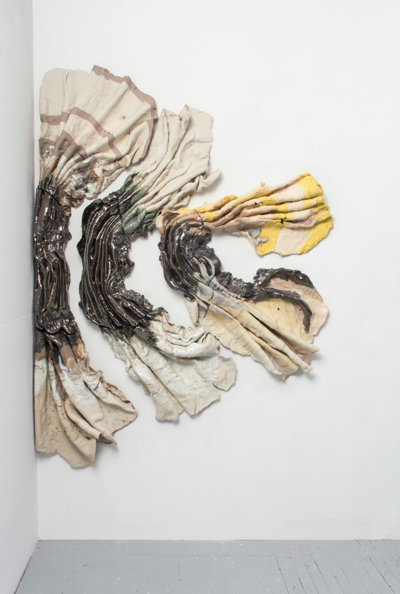 Brie Ruais  Pushing Landscape (Badlands), 130 lbs, 2021 glazed stoneware, hardware 18 x 129 x 3 inches