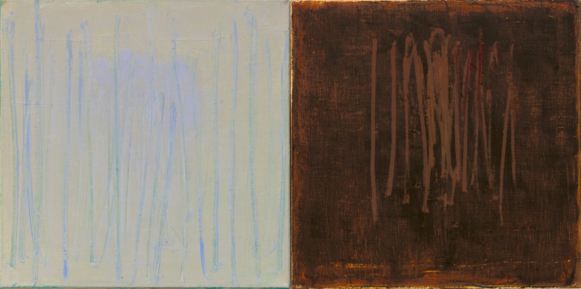 Christopher Le Brun Aside VII , 2020 oil on two canvases 16 x 31 3/4 inches