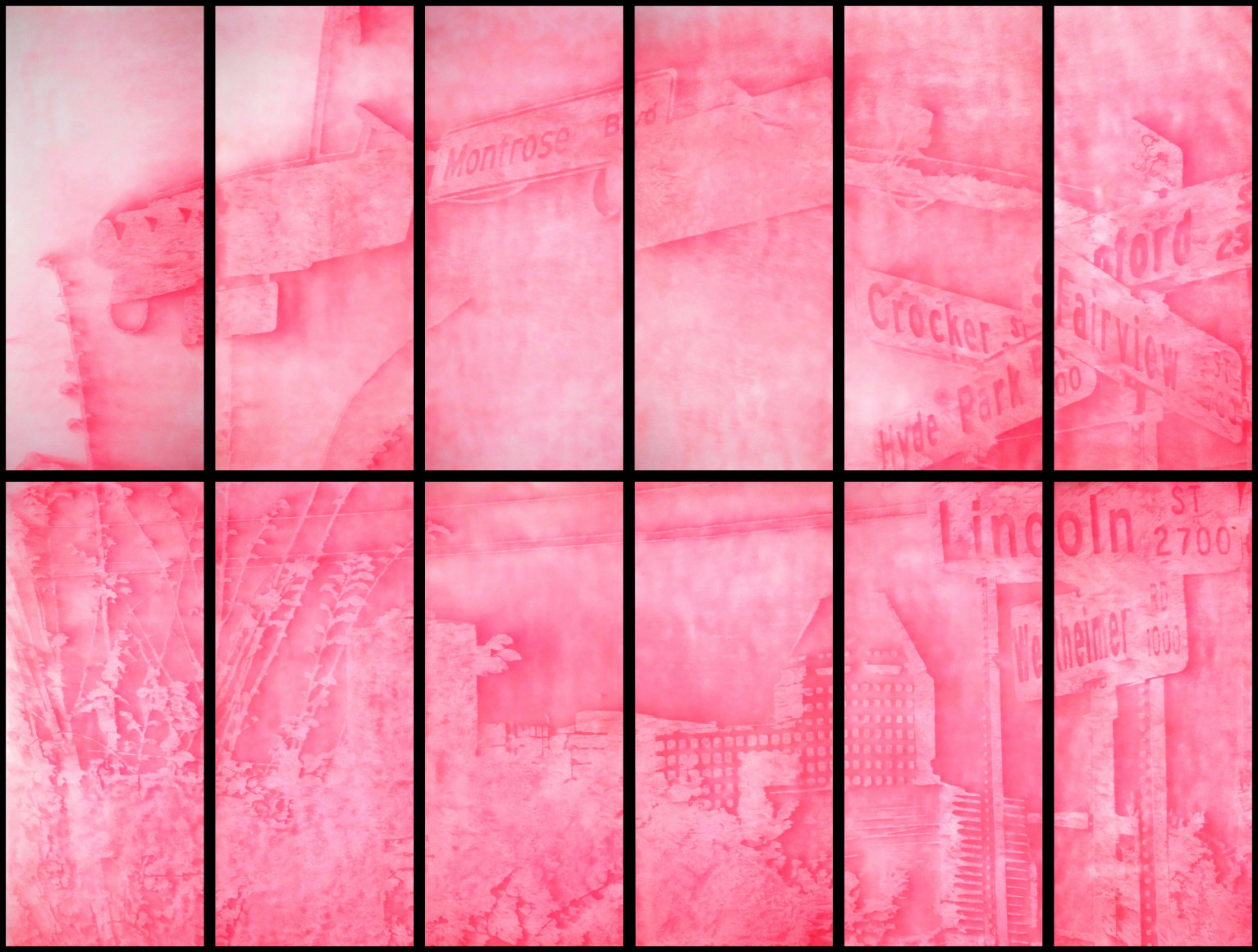 Nick Vaughan &amp; Jake Margolin  Montrose (3 Views)&nbsp;[View #1], 2024  Dry pigment and wind on paper  168 x 222 inches; 84 x102 inches; 84 x 60 inches