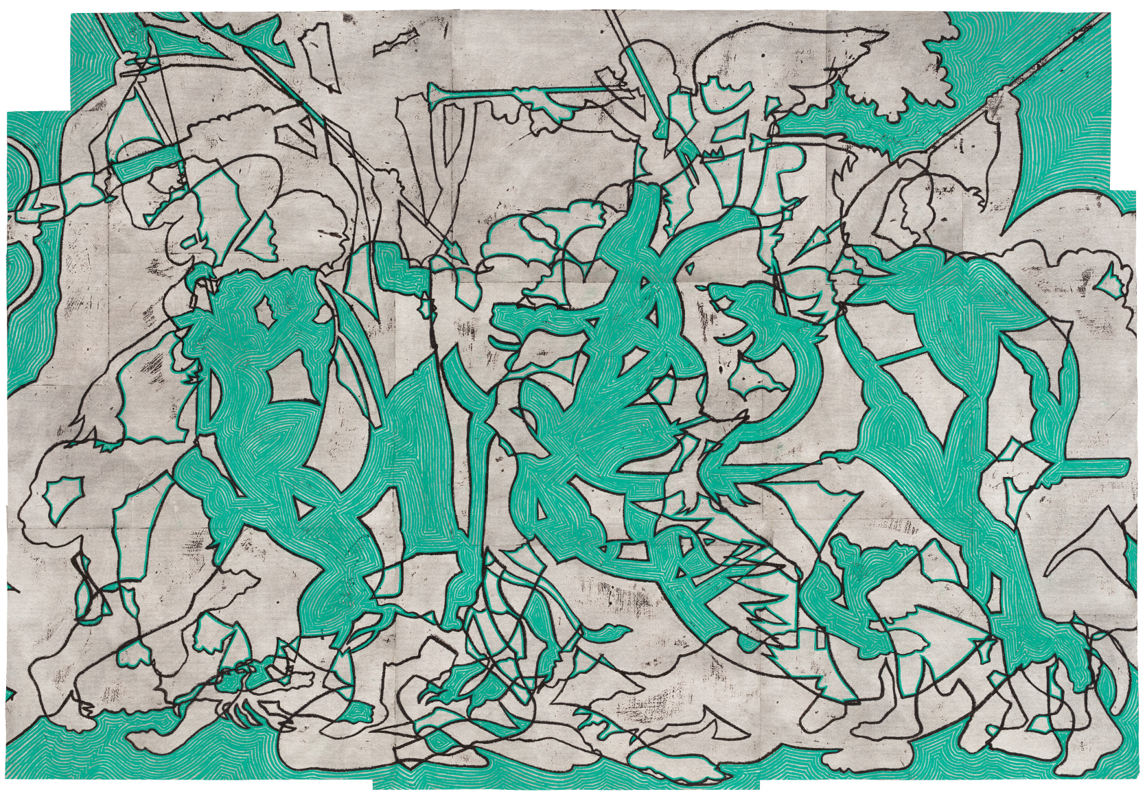 Bo Joseph  Feeding the Beast, 2019  oil pastel, acrylic and tempera on joined paper  55 5/8 x 80 5/8 inches