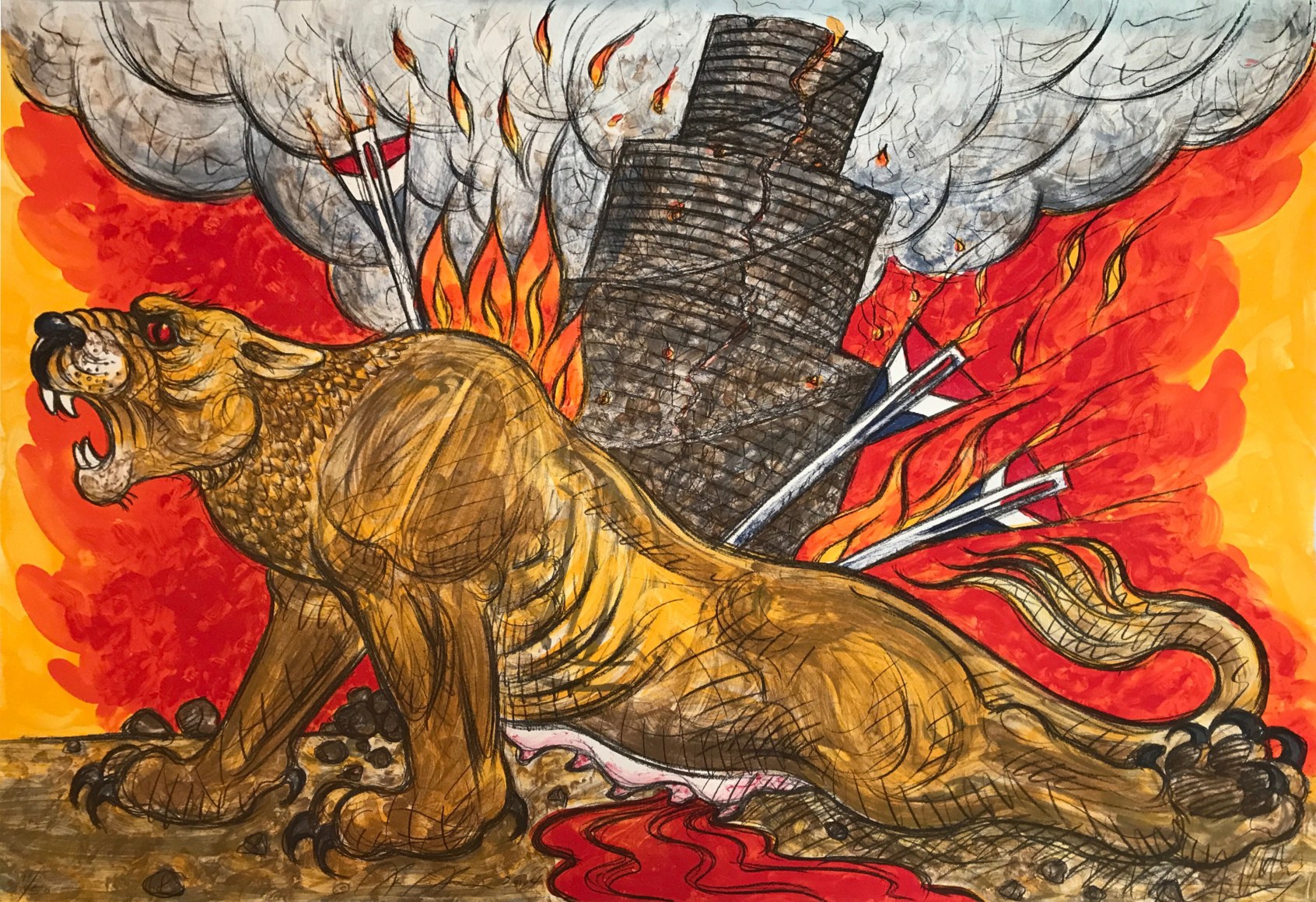 Luis Jimenez  Assyrian Lion, 2004  lithograph  29 1/2 x 40 inches  Edition of 50