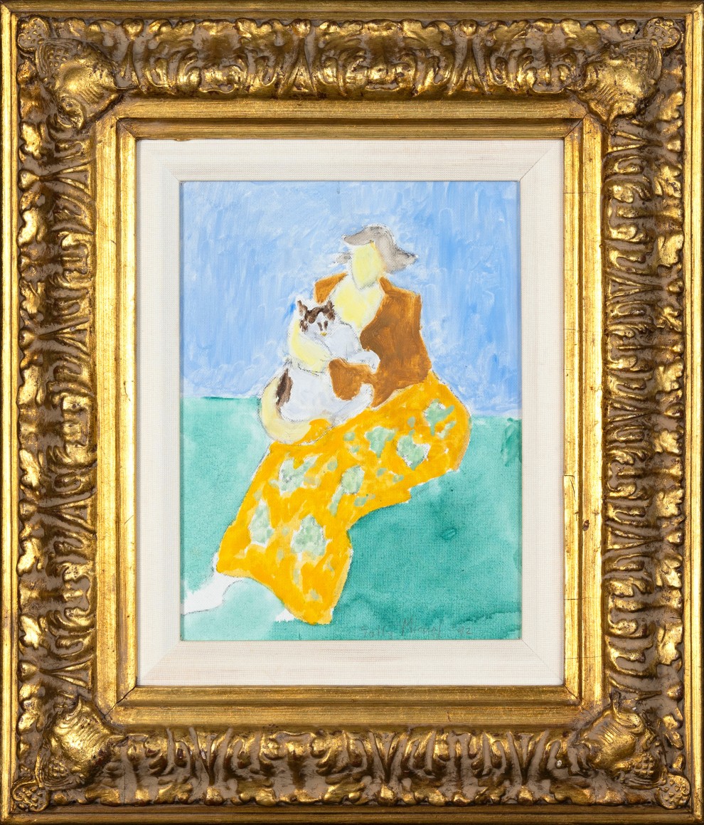 Sally Michel Avery Cat Sitter, 1992 oil on canvas board board: 12 &times; 9 inches frame: 22 &times; 18 inches