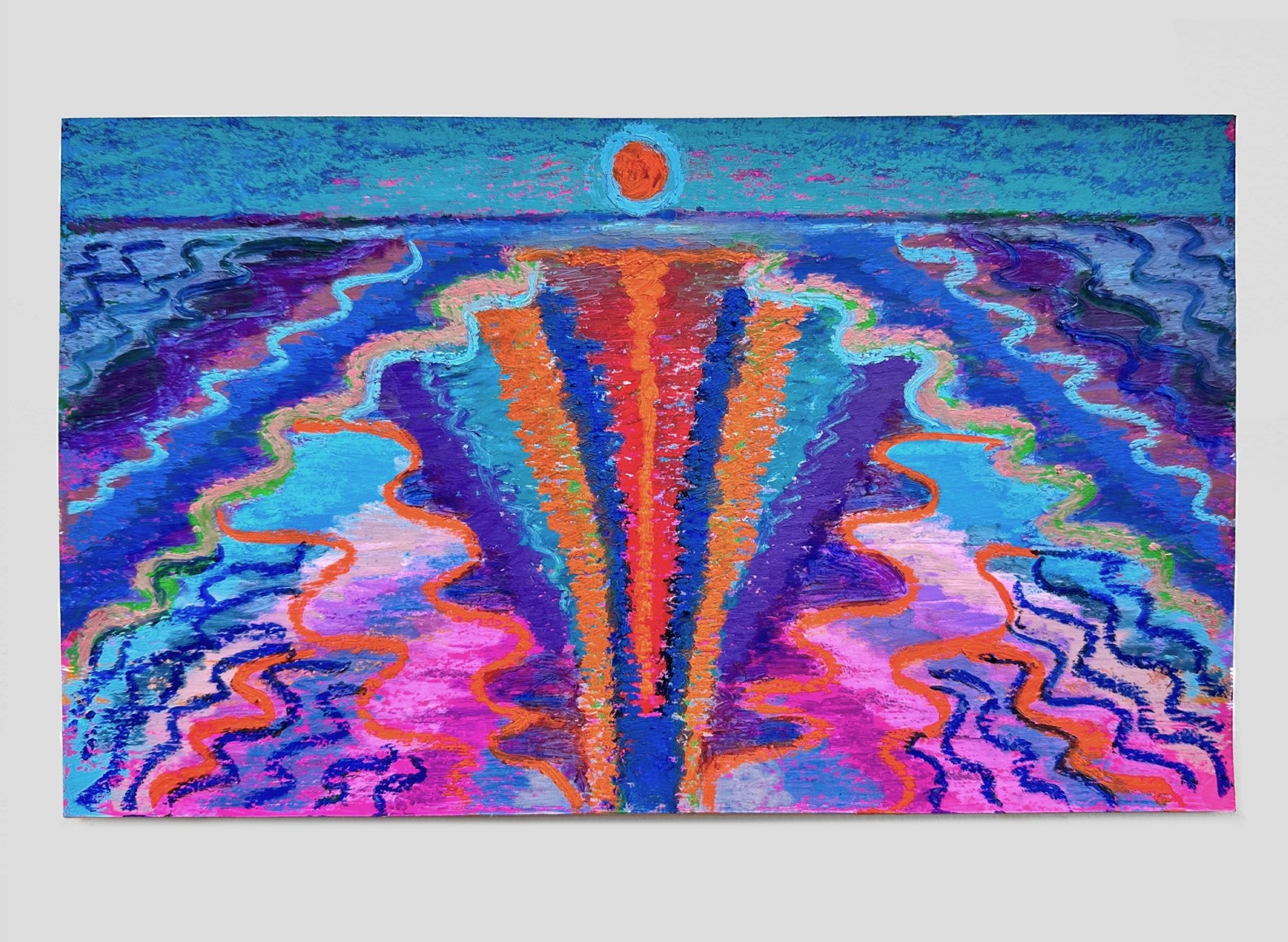 Bruna Massadas Mountain Water, 2024 on verso acrylic and oil pastel on paper 6.5 x 11 inches