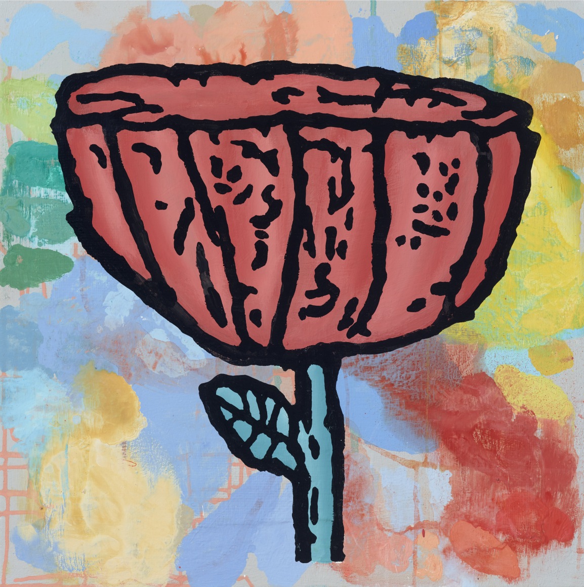 Donald Baechler Brain of Rooms, 2020 acrylic and fabric collage on canvas 24 x 24 inches
