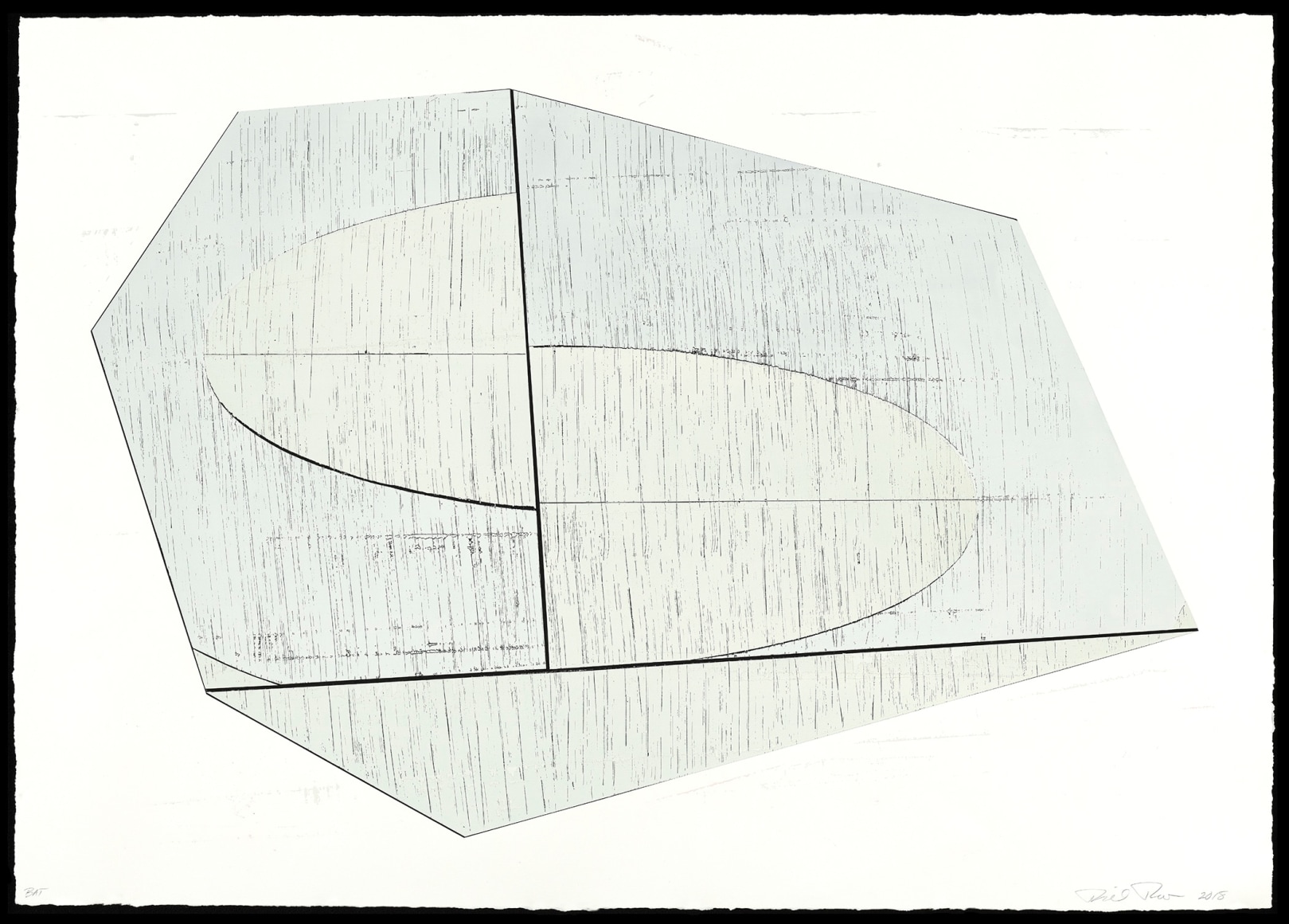 David Row,  Breath, 2018,  silkscreen in 2 colors with waterbased and UV inks (17 passes),  image: 48 3/4 x 68 1/2 inches,  paper: 49 1/4 x 69 inches,  frame: 52 3/4 x 72 5/8 inches,  edition of 10